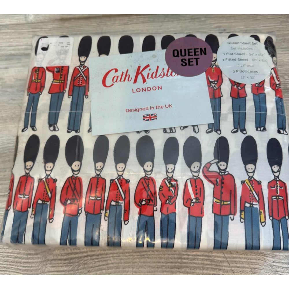 Cath Kidston London Guards Queen Sheet Set Multicolor Cotton - 4 Pc Set - Picture 2 of 4